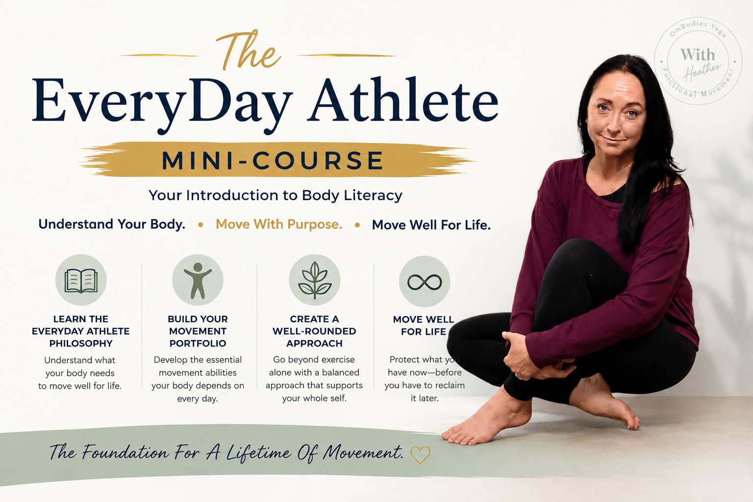 The EveryDay Athlete Mini-Course graphic featuring Heather Otterbine and an introduction to Body Literacy for lifelong movement and healthy aging.