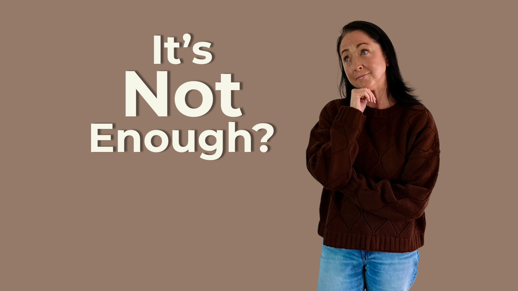 Yoga teacher Heather Otterbine looking thoughtful beside the words “It’s Not Enough?”