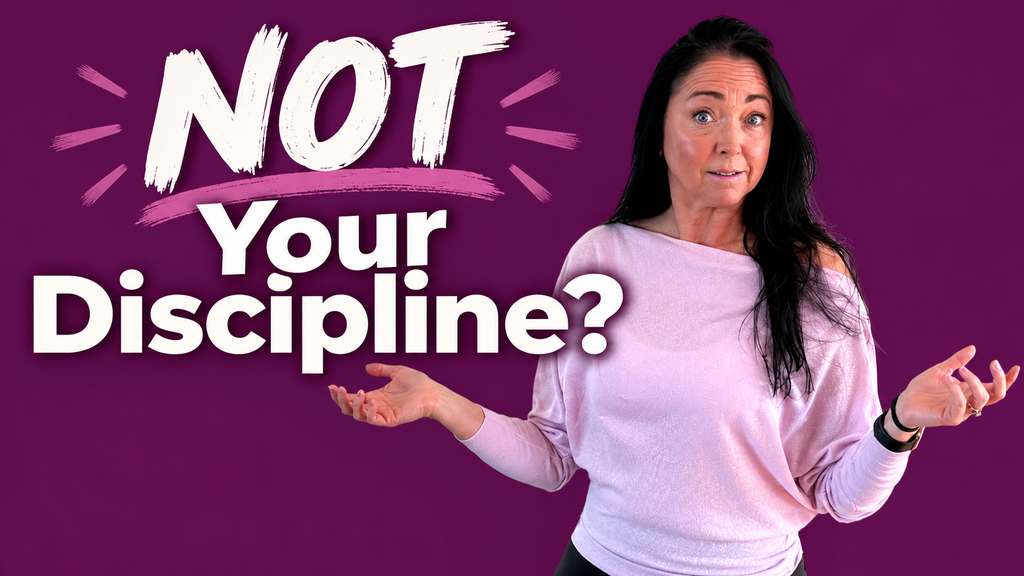 Woman shrugging with a questioning expression against a purple background, illustrating the idea that physical changes aren't always caused by a lack of discipline.